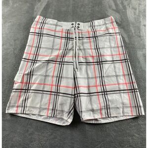 Joe Boxer Mens Plaid Board Shorts White Black Orange Cargo Pocket Swim Trunks 38